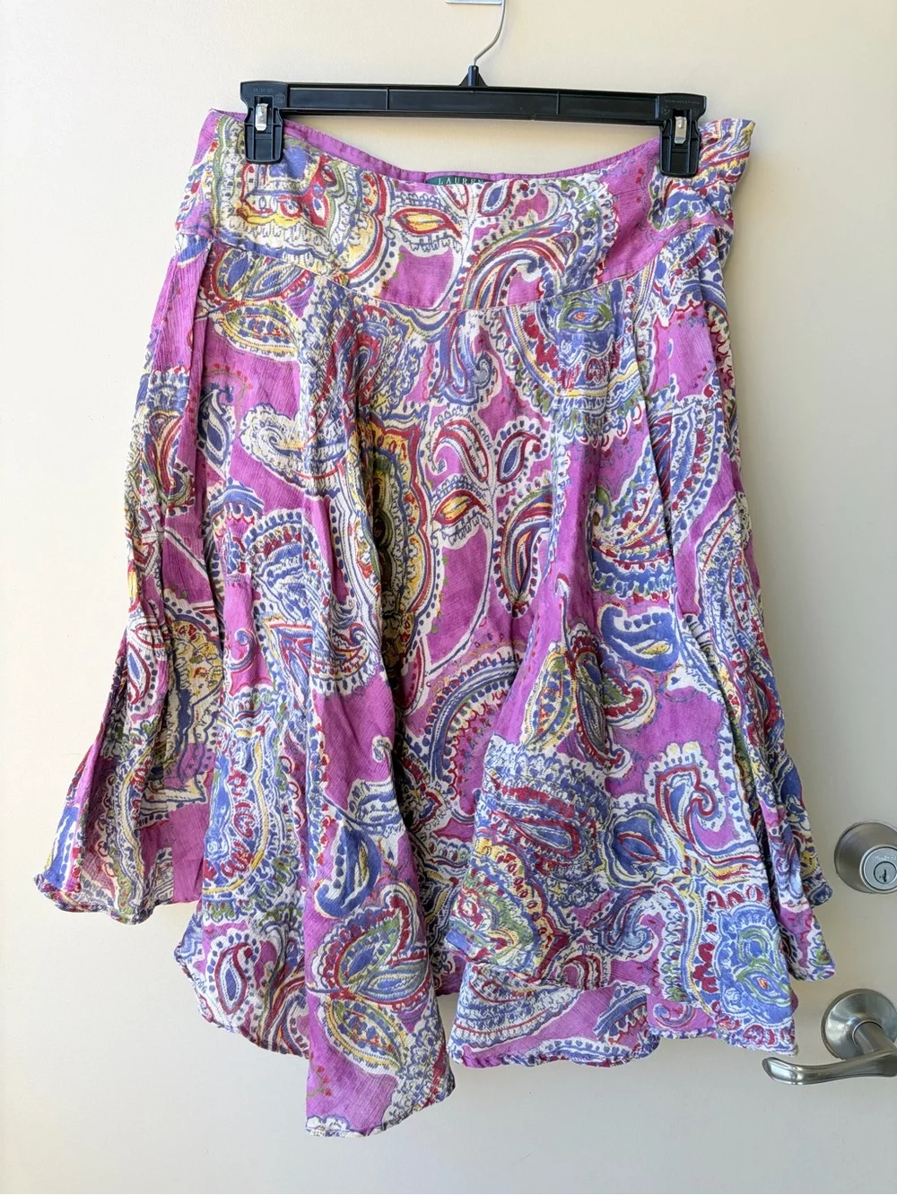 Asymmetrical Floral Paisley Pink A-Line Midi Skirt